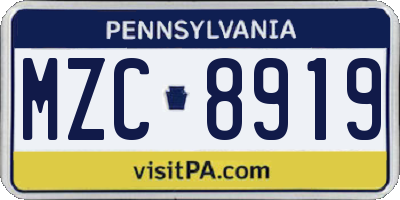 PA license plate MZC8919
