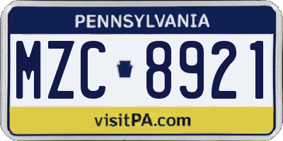 PA license plate MZC8921