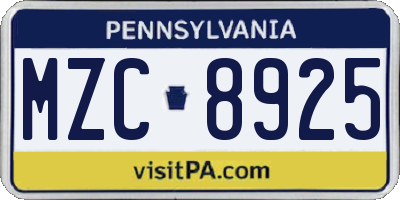 PA license plate MZC8925