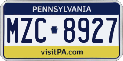 PA license plate MZC8927