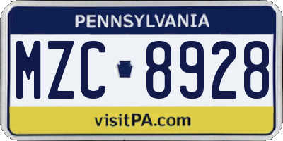 PA license plate MZC8928