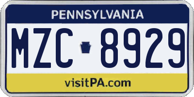 PA license plate MZC8929