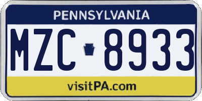 PA license plate MZC8933