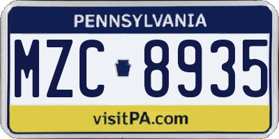 PA license plate MZC8935