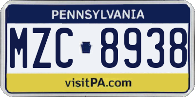 PA license plate MZC8938