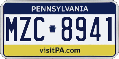 PA license plate MZC8941