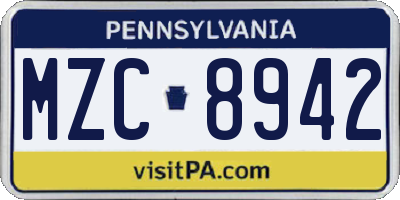PA license plate MZC8942
