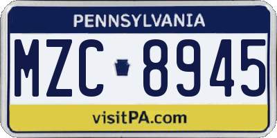 PA license plate MZC8945