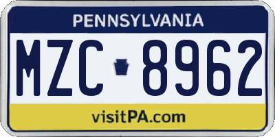 PA license plate MZC8962
