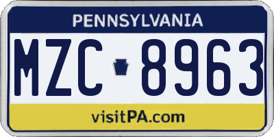 PA license plate MZC8963