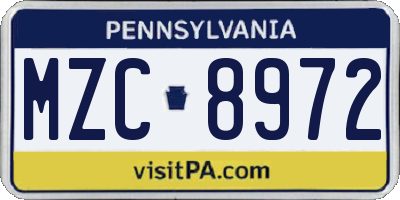 PA license plate MZC8972