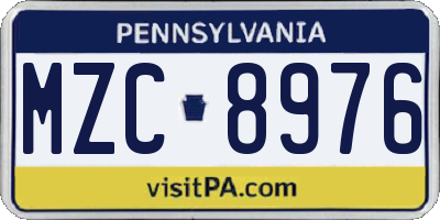 PA license plate MZC8976