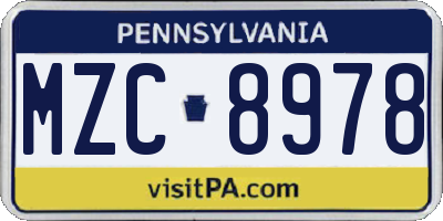 PA license plate MZC8978