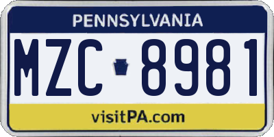 PA license plate MZC8981
