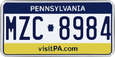 PA license plate MZC8984