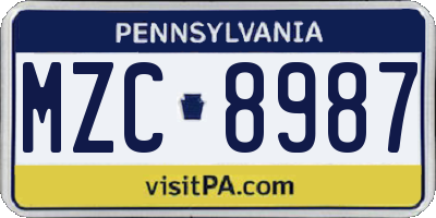 PA license plate MZC8987