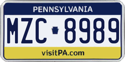 PA license plate MZC8989