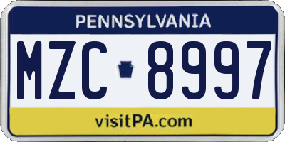 PA license plate MZC8997