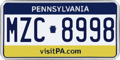 PA license plate MZC8998