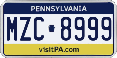 PA license plate MZC8999