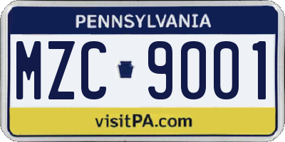 PA license plate MZC9001