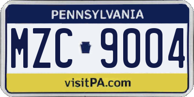 PA license plate MZC9004