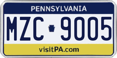 PA license plate MZC9005