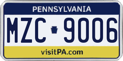 PA license plate MZC9006