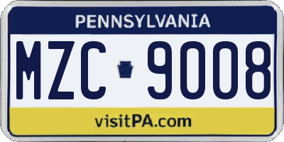 PA license plate MZC9008