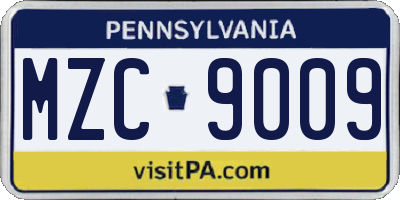 PA license plate MZC9009