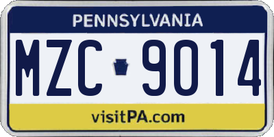 PA license plate MZC9014
