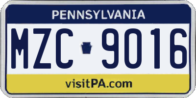 PA license plate MZC9016