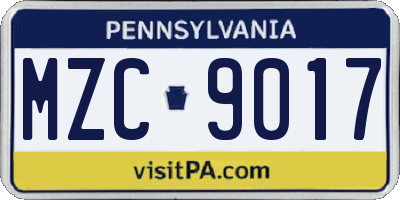 PA license plate MZC9017