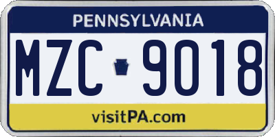 PA license plate MZC9018