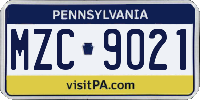 PA license plate MZC9021
