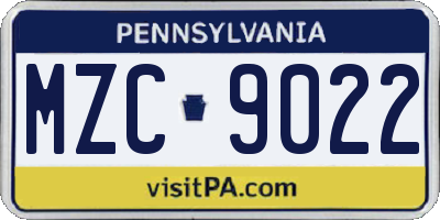 PA license plate MZC9022