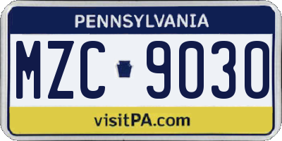 PA license plate MZC9030