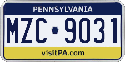 PA license plate MZC9031