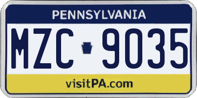 PA license plate MZC9035