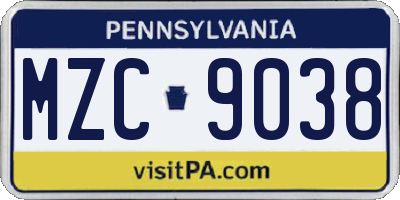 PA license plate MZC9038