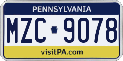 PA license plate MZC9078