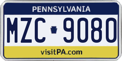 PA license plate MZC9080