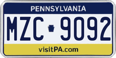 PA license plate MZC9092