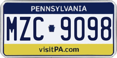 PA license plate MZC9098
