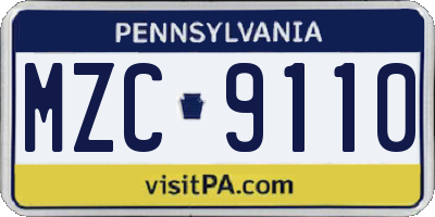 PA license plate MZC9110