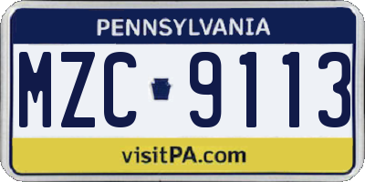 PA license plate MZC9113