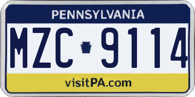 PA license plate MZC9114