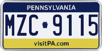 PA license plate MZC9115