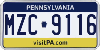 PA license plate MZC9116