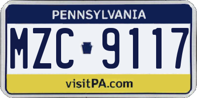 PA license plate MZC9117